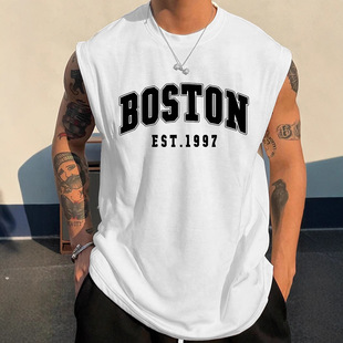 Cross-Border Export Men's Sleeveless American Sports Vest Vest Summer Large Size Thin Loose Round Neck T-Shirt