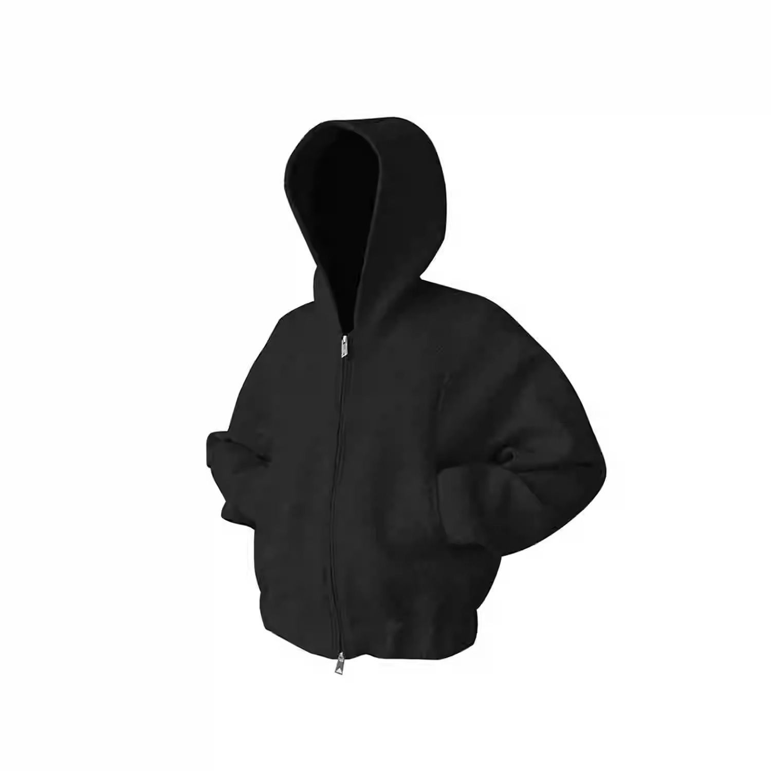 Other Boxy Heavyweight Cropped Zip-Up Hoodie Black