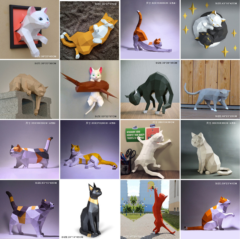 Cat Series Creative Paper Model Handmade Origami DIY Three-Dimensional Model Trendy Paper Art Decorative Wall Hanging Ornaments