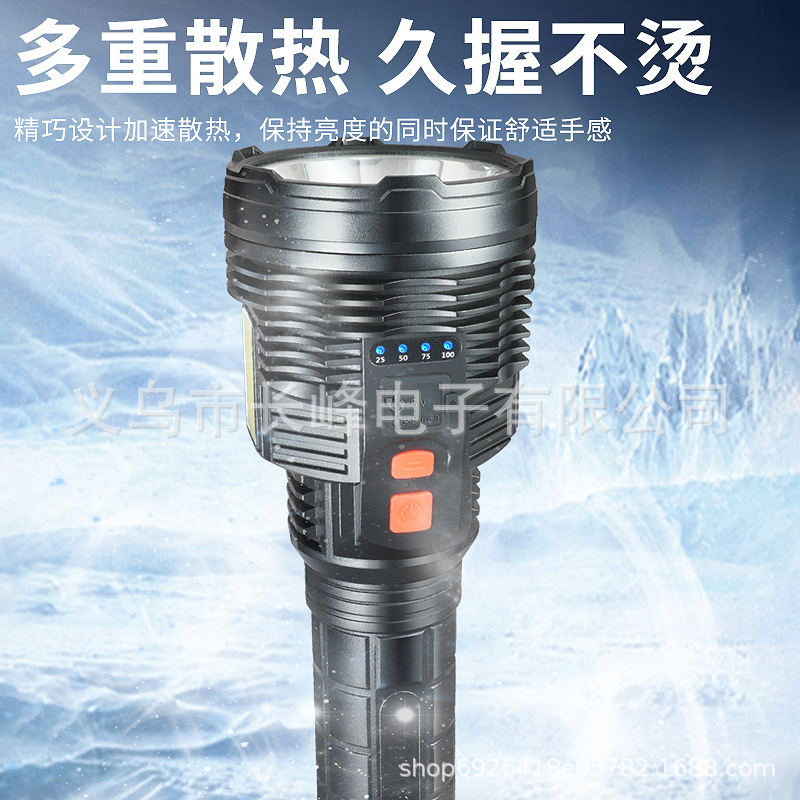 Linterna al aire libre transfronteriza LED luz fuerte multifunción USB correa de carga pantalla pesca nocturna camping patrulla iluminación linterna