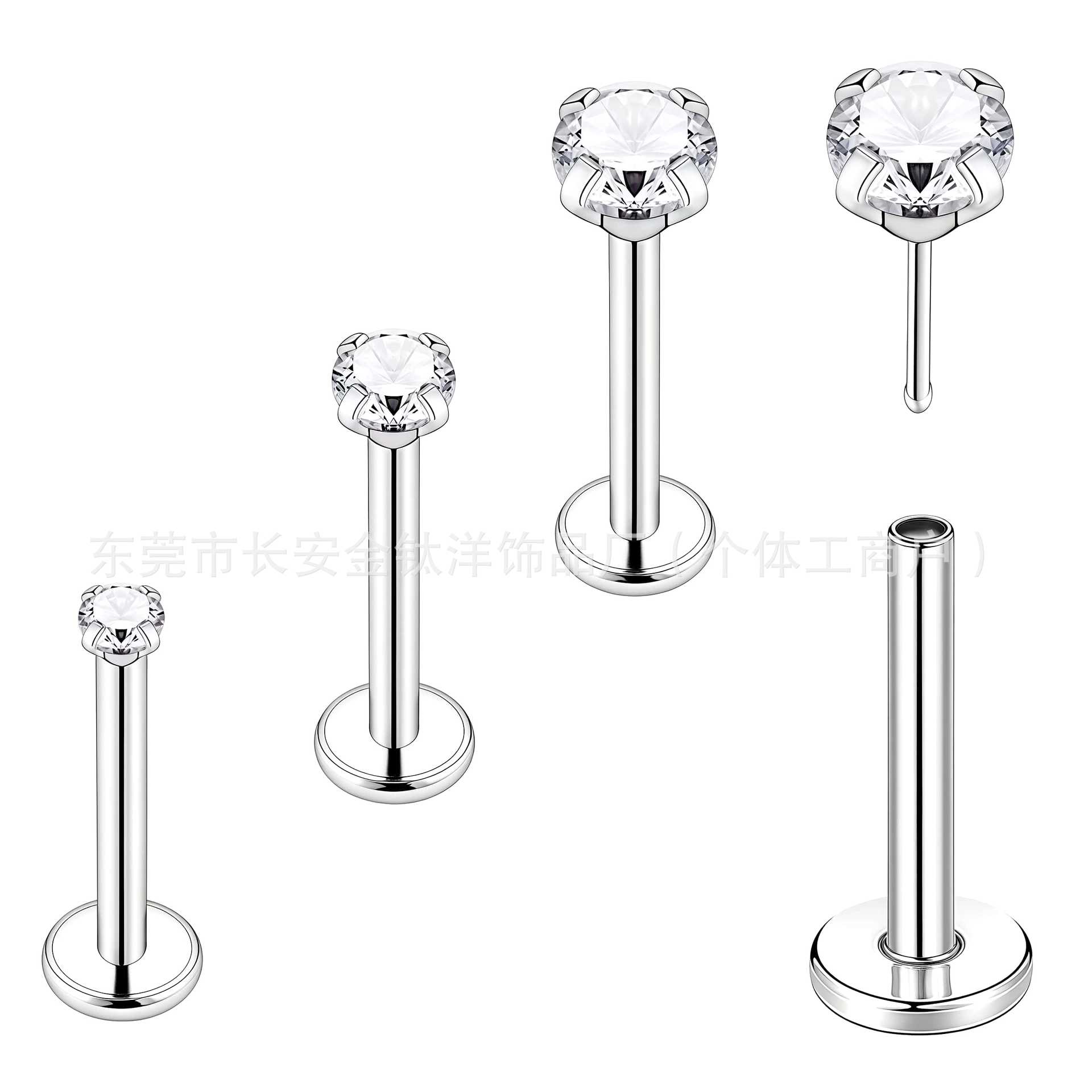 G23 Titanium Flat Back Stud Earring with Claw Zircon, 0.8x12mm, Cartilage Piercing Jewelry detail image 8