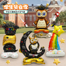毕业季站立铝膜气球摆地摊毕业博士卡通猫头鹰生日派对装饰布置