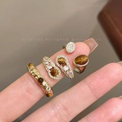 レトロアクセサリーメイラードタイガーアイストーンリングレディースライトラグジュアリーファッションインニッチデザイン多用途ハイエンドハンドアクセサリー