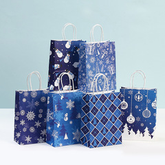 ブルークリスマス祝日包装袋プリントショッピングバッグクラフト紙袋パーティー手提げ袋クリスマスツリープレゼント袋