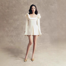 设计感小众花朵方领短裙秋季新款名媛气质礼服连衣裙40289