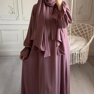 2024Loriya Middle East Dubai Turkey Tiktok Aliexpress Solid Color Flower Sleeve Dress