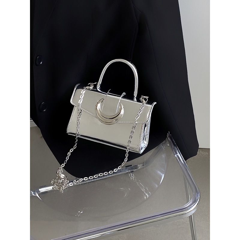 Bolso de mujer transfronterizo Moon lock Pack mujer 2025 bolso de cuero pintado cuadrado plateado cadena bolso de hombro