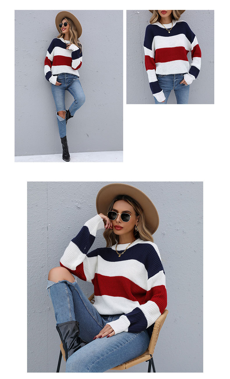 Contrast Striped Long-Sleeved Round Neck Pullover NSDMB77588