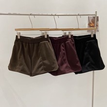 2024冬季新款韩版松紧腰打底裤加厚休闲百搭呢子阔腿短裤女小个子