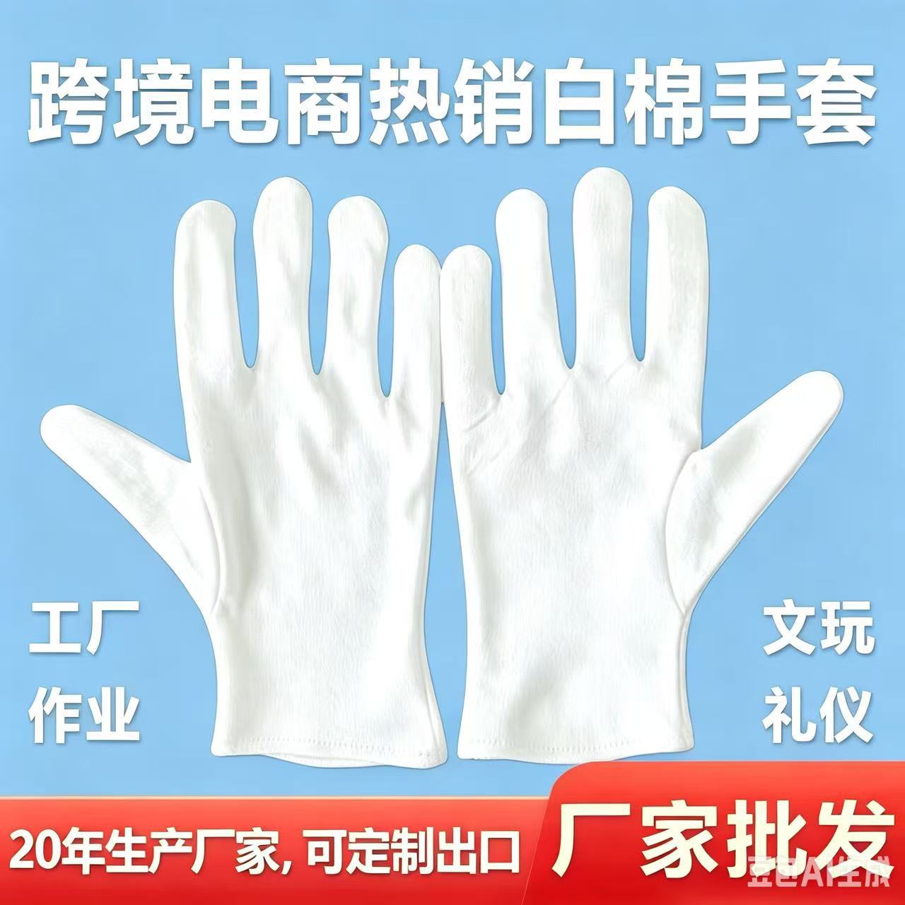 厂家批发白色纯棉作业手套礼仪文玩演出阅兵质检劳保防护工作手套