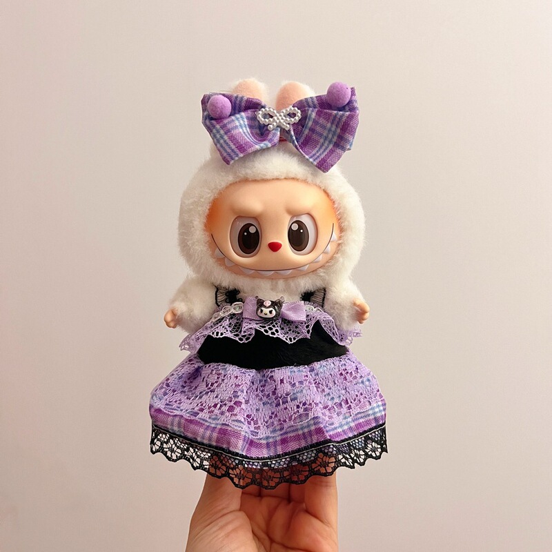 Labubu ベビー服ビニールラブブ 17 センチメートル人形かわいいドレスアップカジュアルスーツスカートぬいぐるみ服|undefined