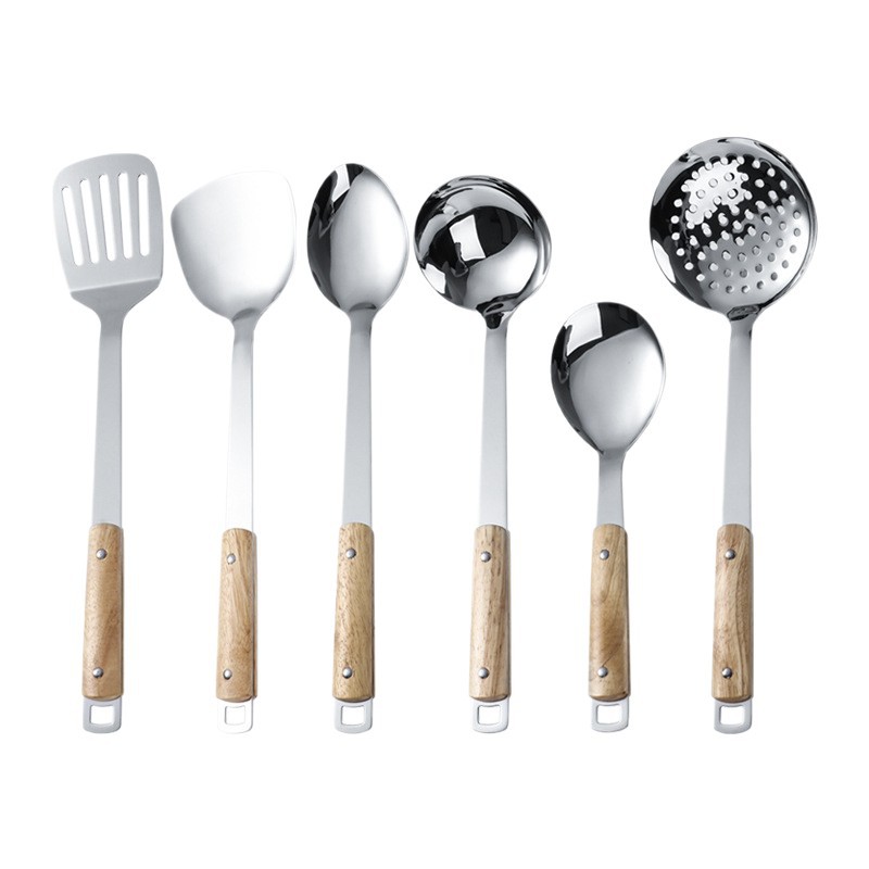 Utensilios de cocina de grano de madera de imitación creativa de acero inoxidable, cuchara de cocina, pala de cocina, pala de cocina, espátula doméstica, colador de avena, restaurante