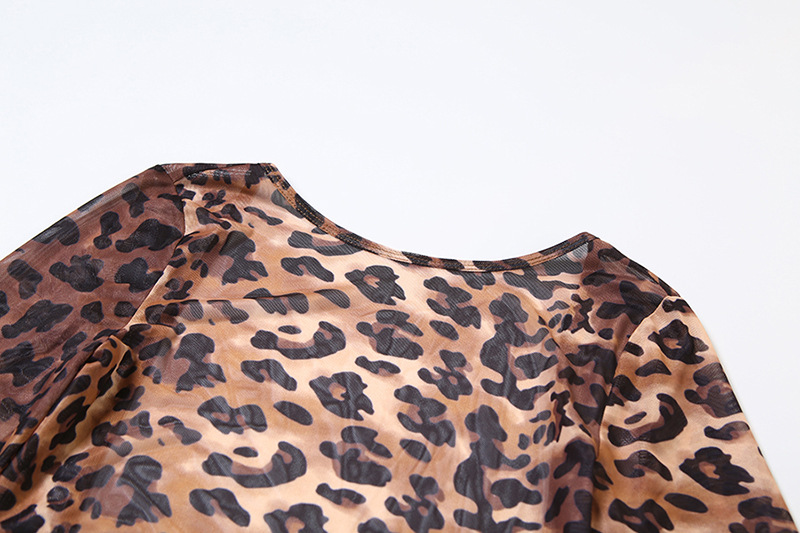 Women Spring Clothing Sexy Horn Long Sleeve Contrast Color Leopard Print Backless Sexy Siamese Shorts
