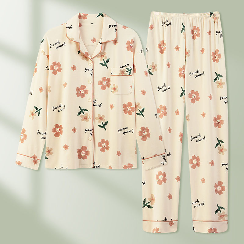 Nuevo algodón madres pijamas mujeres de otoño primavera y otoño de manga larga tamaño grande delgado se puede usar fuera conjunto de ropa de casa