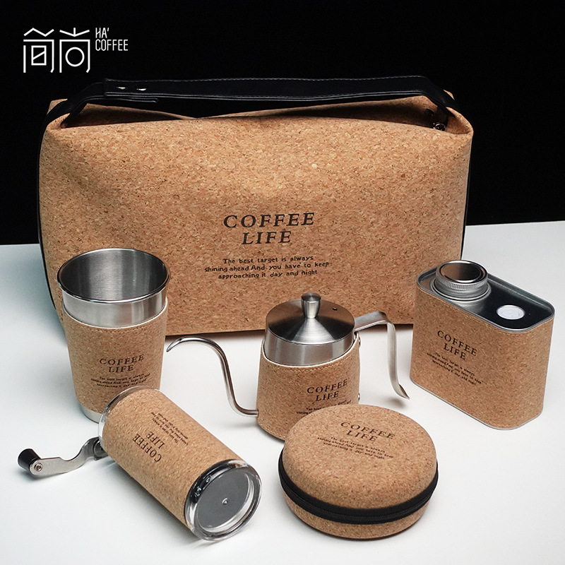 Camping portátil viaje al aire libre mano café conjunto molino de frijoles taza de café mano olla de café mano conjunto de café