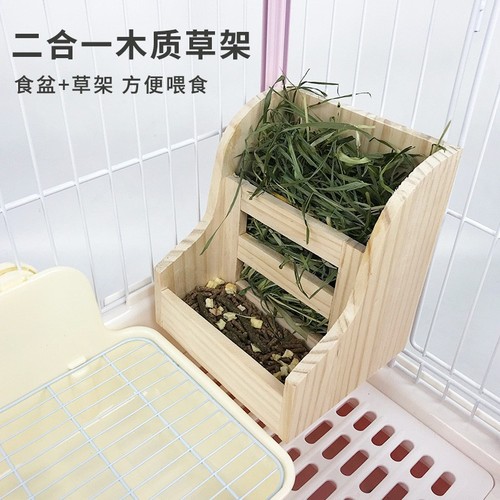 Rabbit grass rack wooden built-in fixed food bowl grass rack two-in-one guinea pig and chinchilla food box