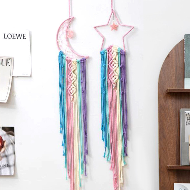 Cross-Border Popular Colorful Woven Tapestry Dream Catcher Handmade Wall Hanging Home Decor Star Moon Decorative Tapestry