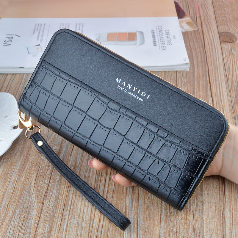 New Hand Wallet Women's Long Zipper Wallet Fashionable Retro Large Capacity Mobile Phone Bag Crocodile Pattern Soft Wallet