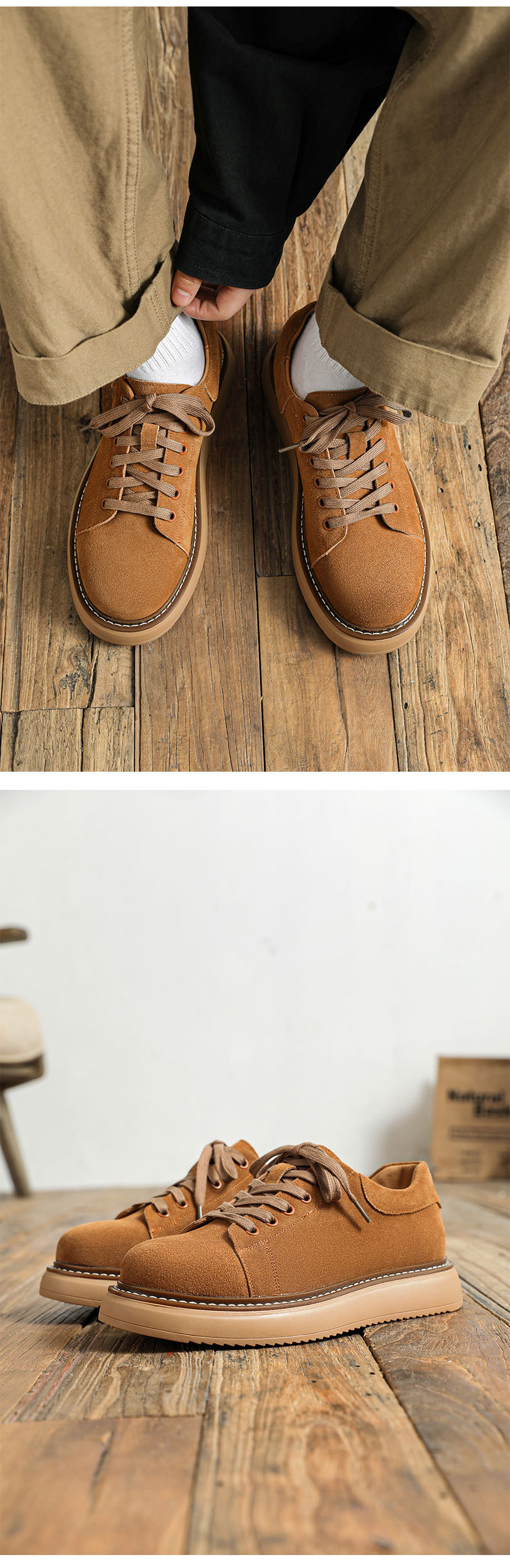 Men's Genuine Suede Leather Desert Boots Raised Casual Shoes_voghion.com