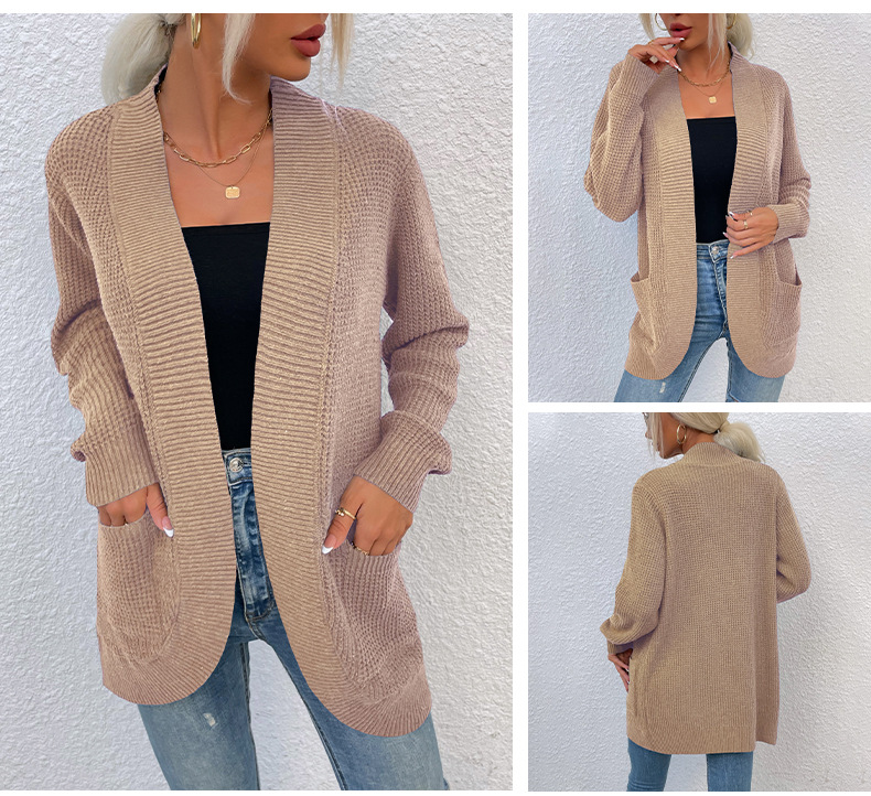 hem curved pockets knitted cardigan nihaostyles clothing wholesale NSMMY90306