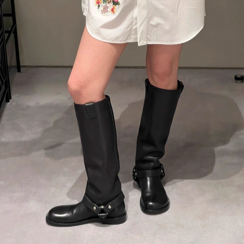牛皮版~洋气工装风真皮不过膝长靴高筒骑士靴女秋冬新款长筒靴子|undefined