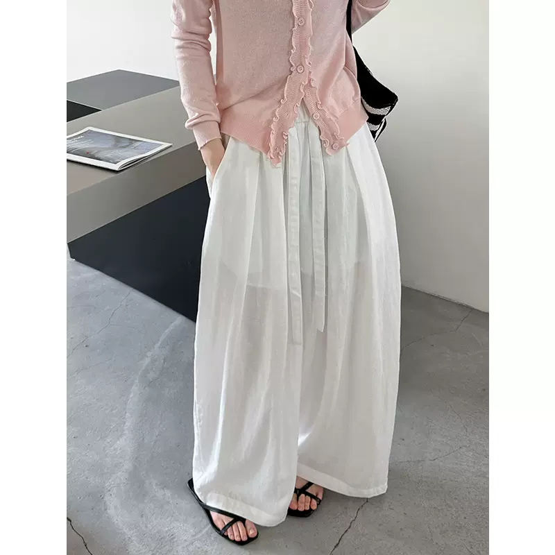 橘芷春夏新款休闲轻薄亚麻休闲裤松紧腰宽松遮肉621