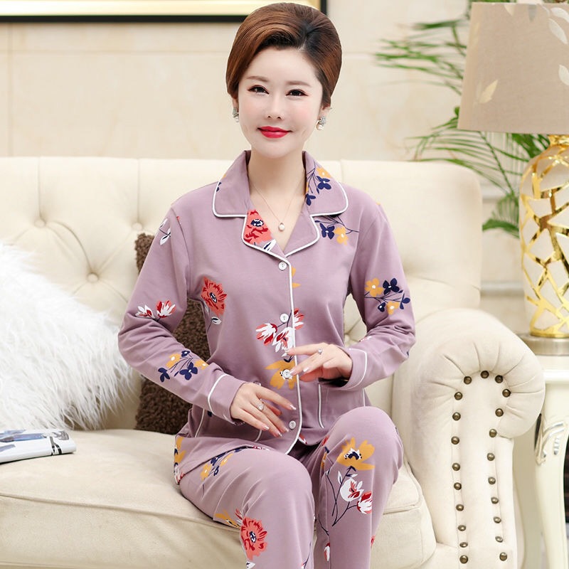 Ancianos Pijamas Mujer 100% algodón suegra Otoño vieja dama invierno manga larga primavera y otoño algodón cardigan ropa para el hogar