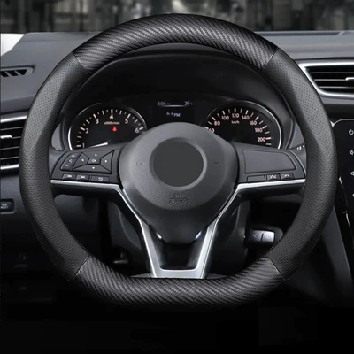 Cross-border car matte carbon fiber pattern steering wheel cover four seasons universal non-slip wear-resistant hand-sewn sweat-absorbent inner jewelry (Steering wheel cover) - d-type-matte-carbon-fiber-stitching-pinhole-38cm