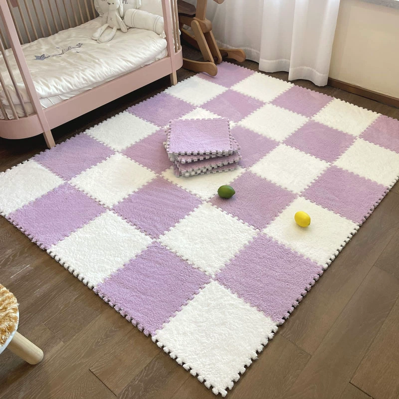 Sub-cut carpet, bedroom bedside blanket, large-area children's foam floor mat, plush, stain-resistant, fully spliced