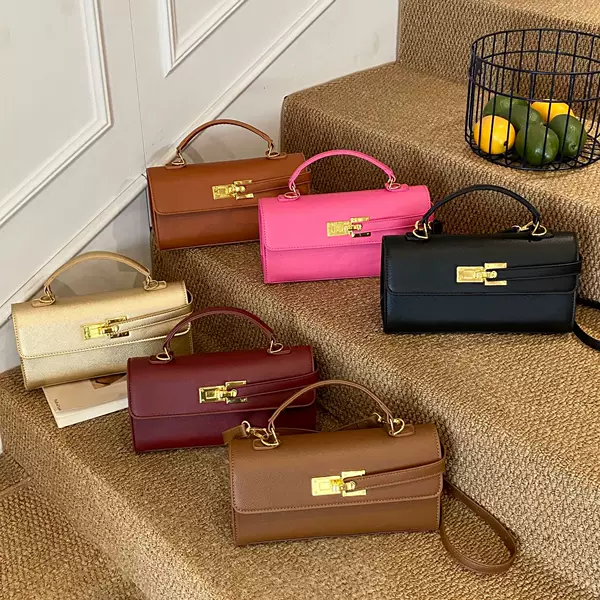 Fashion Lock Small Square Bag New Handbag Mini Maillard Kelly Bag High-End Niche Hand-Held Crossbody Bag