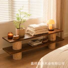 老榆木多层书架民宿床尾置物架侘寂风实木图书绘本架家用隔板架