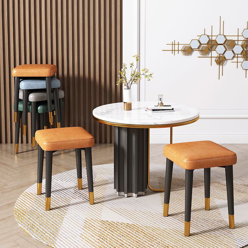 Taburete doméstico moderno y simple multifuncional se puede apilar para la sala de estar, taburete pequeño de lujo ligero, taburete cuadrado, taburete redondo, taburete de comedor, taburete de cocina