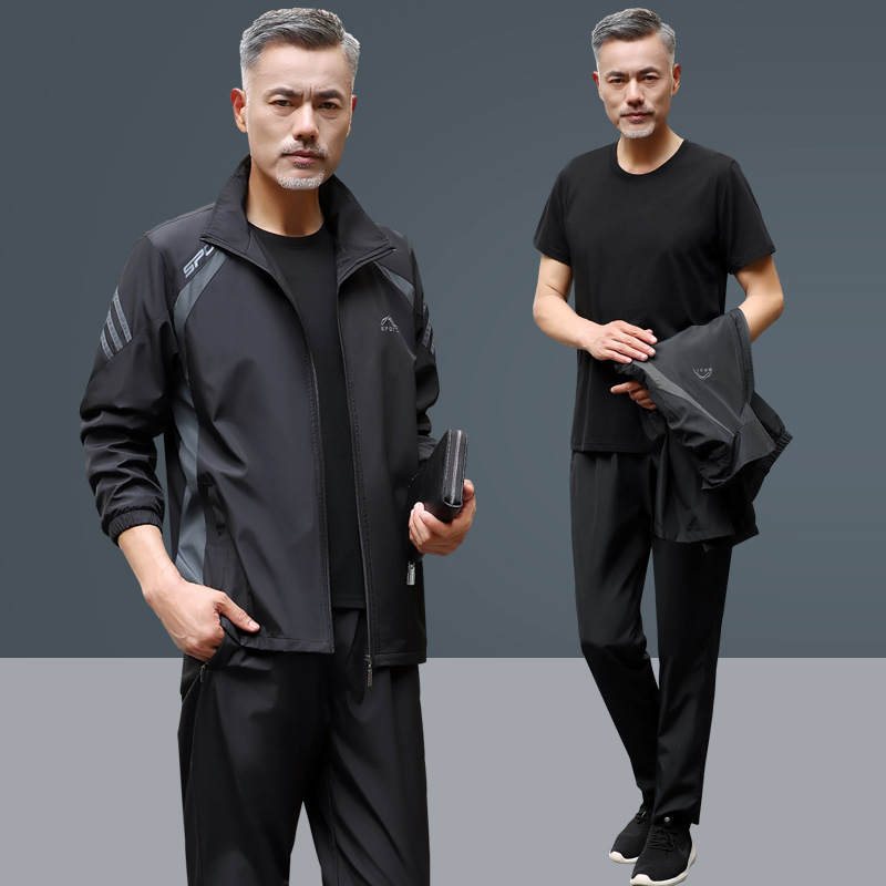 Middle-aged and elderly sports suit men's spring and autumn plus size casual sportswear quick-drying dad autumn three-piece Loose