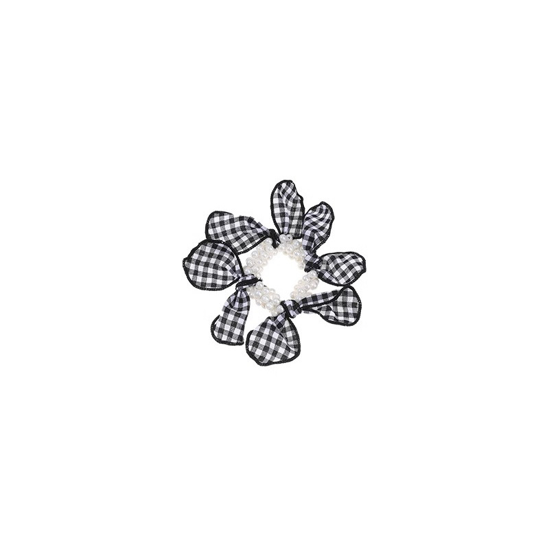 Coreano de alta calidad tela rayada perla anillo de cabello para mujeres 2025 nuevo simple cuerdas de cabello de banda de goma de cuadrillas