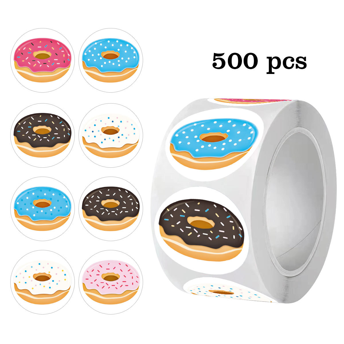 跨境热销甜甜圈卷卷贴蛋糕甜品烘焙装饰封口贴不干胶标签贴纸500