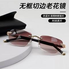 时尚中老年一镜多用水晶防蓝光老花眼镜无框显年轻遮阳护眼老花镜