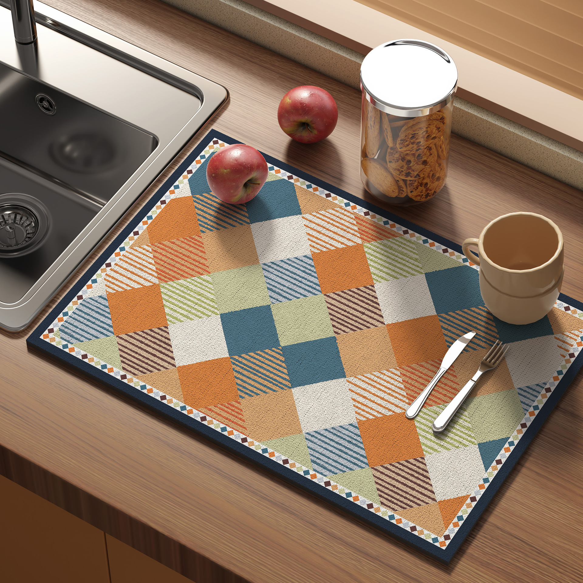 Cocina retro cojín de drenaje cojín antideslizante mesa de comedor cojín de aislamiento térmico resistente al desgaste cojín de barro de diatomas de absorción de agua de secado rápido