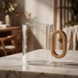 竹柄玻璃杯高颜值咖啡杯饮料杯子印logo现货餐厅咖啡店杯子GW025