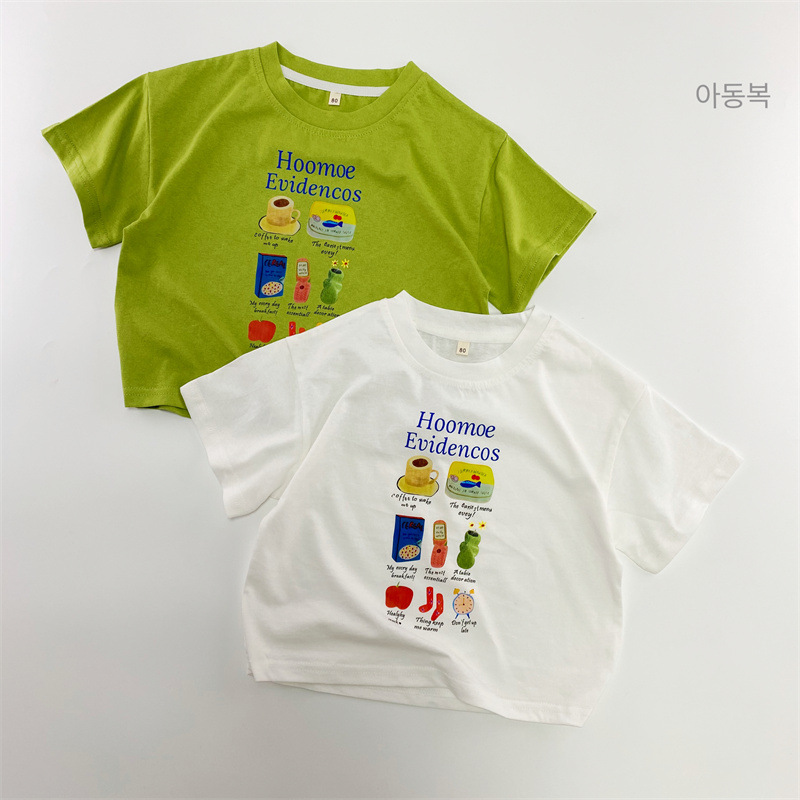 2023夏季兒童短袖印花T恤韓版男女童洋氣休閒百搭純棉T恤森系童裝