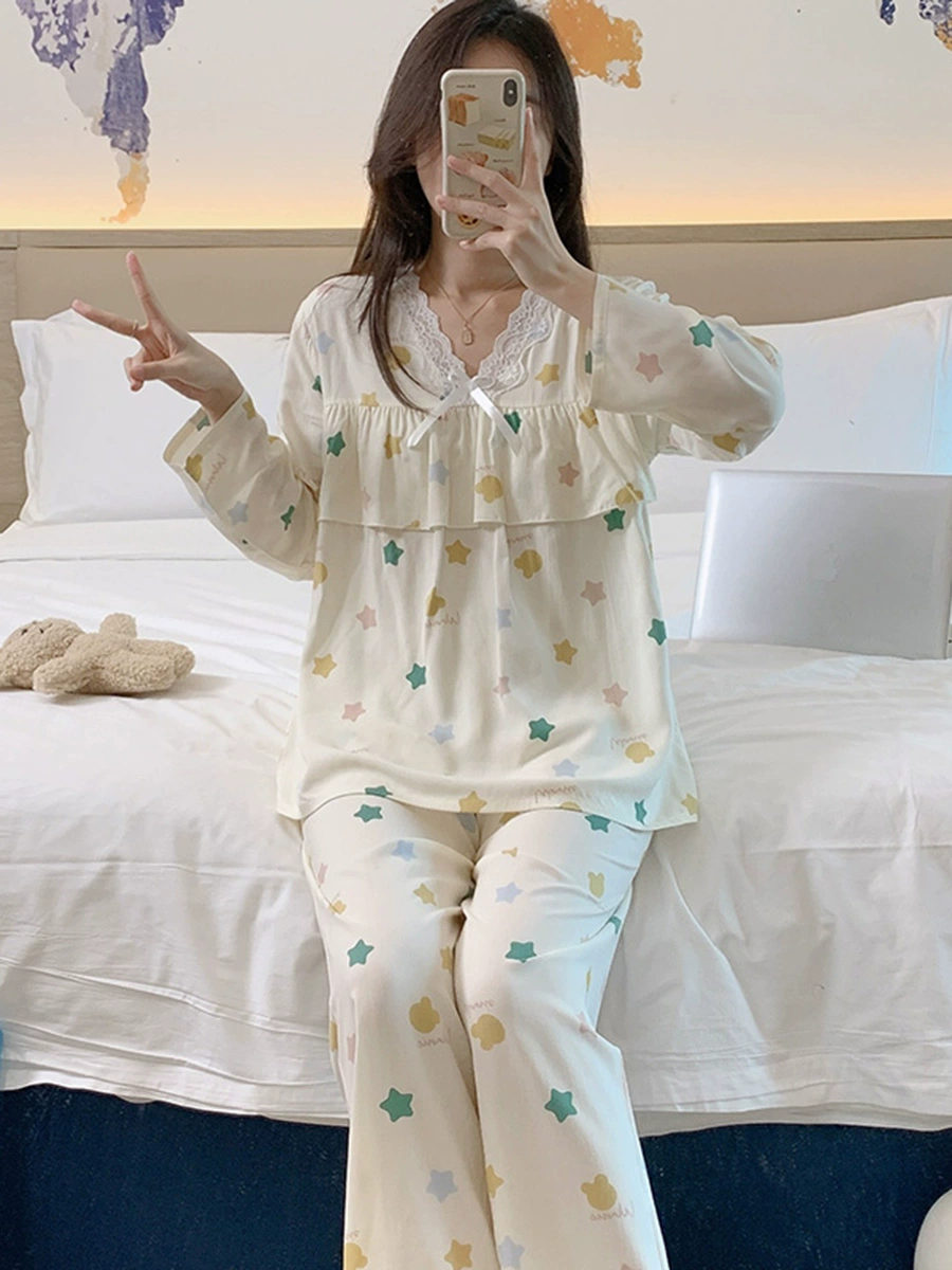 Autumn pijama, long-sleeve, shockproof set, plus size
