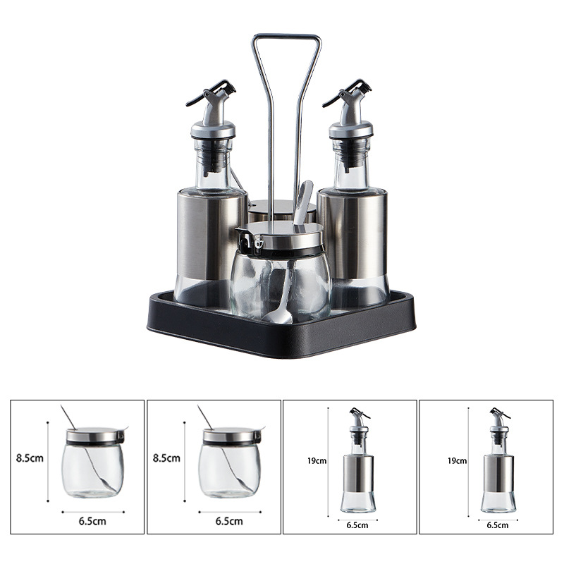 Precio de fábrica suministros de cocina condimento tarro condimento botella caja de almacenamiento combinación condimento botella traje vidrio condimento botella sal tarro