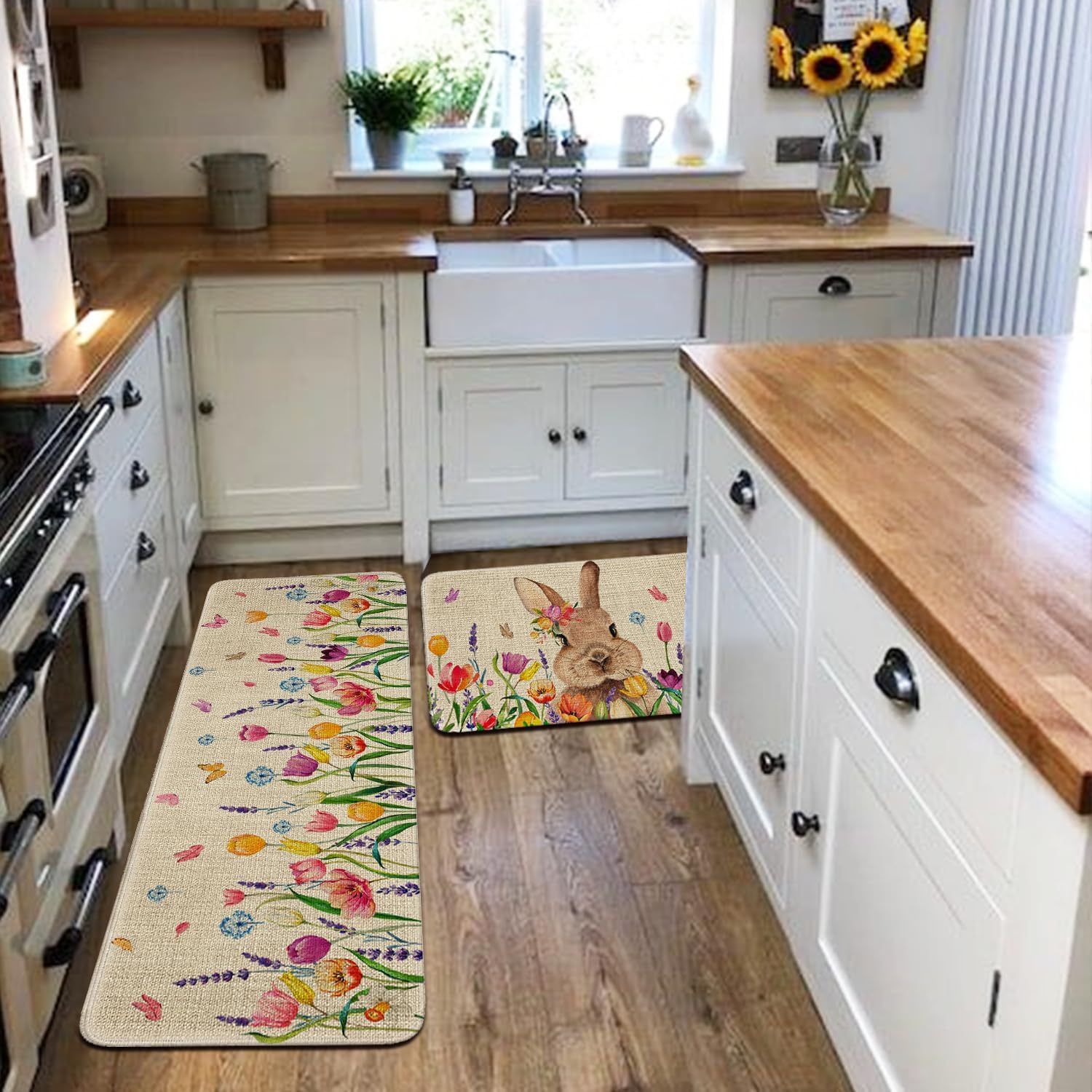 Floral al por mayor transfronteriza serie de cocina de terciopelo de cristal dos piezas anti-deslizante anti-sucia puerta de entrada alfombra de suelo universal