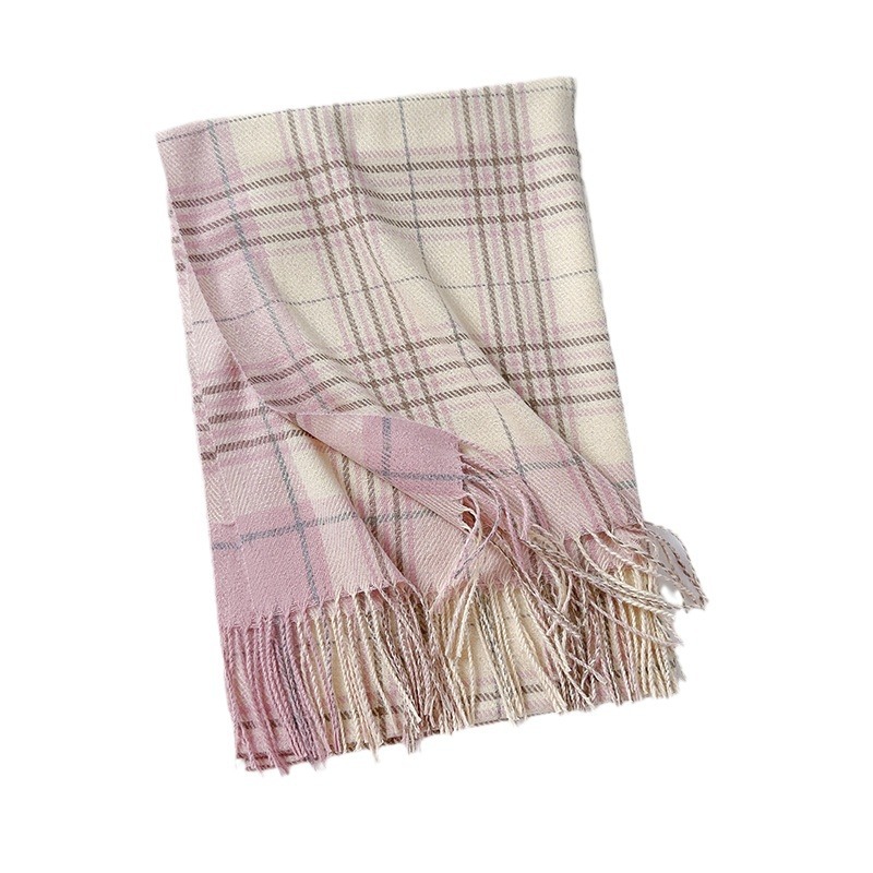 Bufanda de Cuadros con Borlas Térmica de Imitación de Cachemira para Invierno