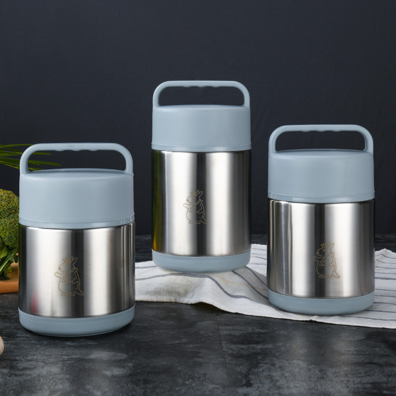 304真空提锅3层保温饭桶汤盅大容量早餐杯带勺供应链手提莫兰迪色