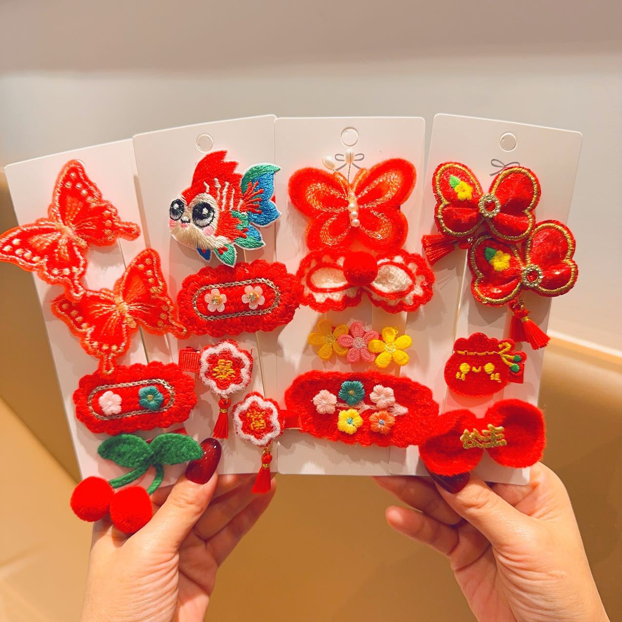 Clip de cabello de arco rojo lindos dibujos animados para bebés no lastimar el cabello de niñas tejido pinzas de cabello de niñas joyas para el cabello