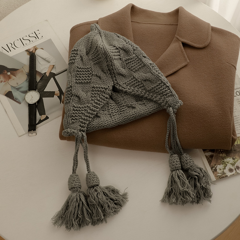 Pull à pompon en laine rouge pour enfants, chapeau de protection des oreilles tricoté à la main, rouge, pour le Nouvel An, Noël, hiver_voghion.com