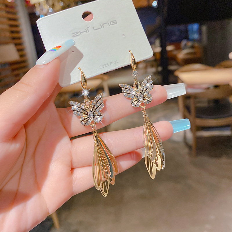 Fashion Long Tassel Butterfly Alloy Earrings display picture 2