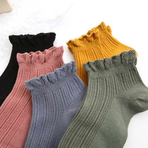 Women's double-needle lace boat socks autumn and summer thin ins trendy breathable sweat-absorbent shallow mouth short solid color cotton socks on behalf of