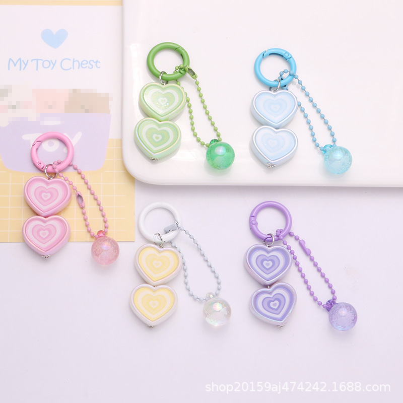 Creative Gradient 3D Heart Car Keychain Pendant, Fresh and Colorful Bubble Bead Accessories, Earphone Case Decorations