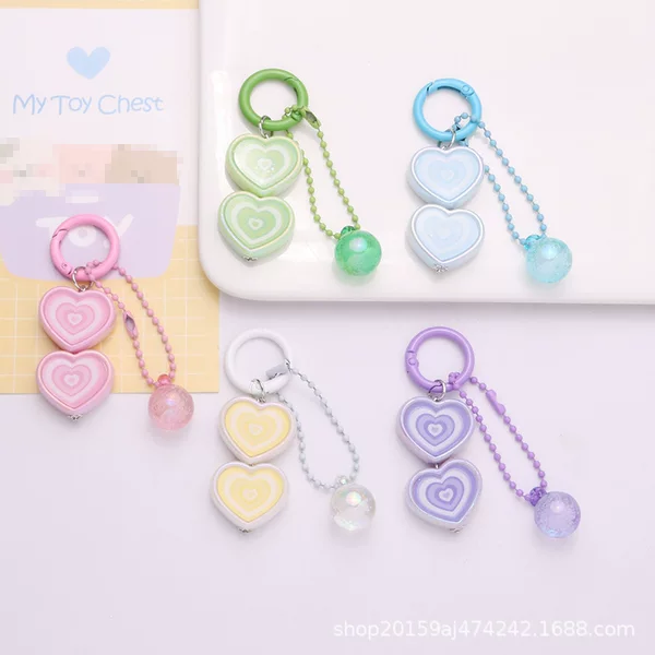 Creative Gradient 3D Heart Car Keychain Pendant, Fresh and Colorful Bubble Bead Accessories, Earphone Case Decorations